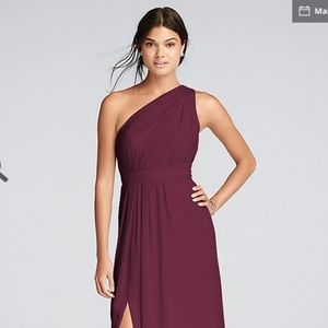 Long One-Shoulder Crinkle Chiffon Dress